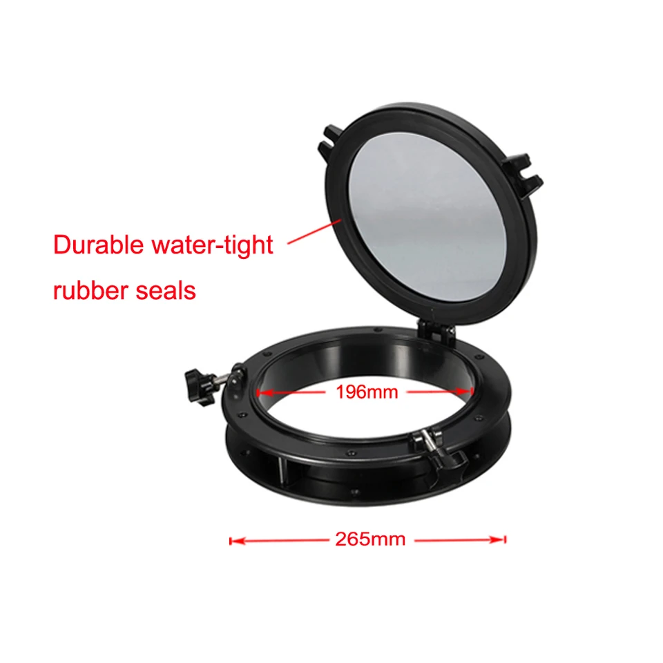 Oblò Nero Per Barca O Camper - Vetro Temperato 4mm, Diametro 215mm - Finestra Marina Resistente Agli Agent Atmosferici