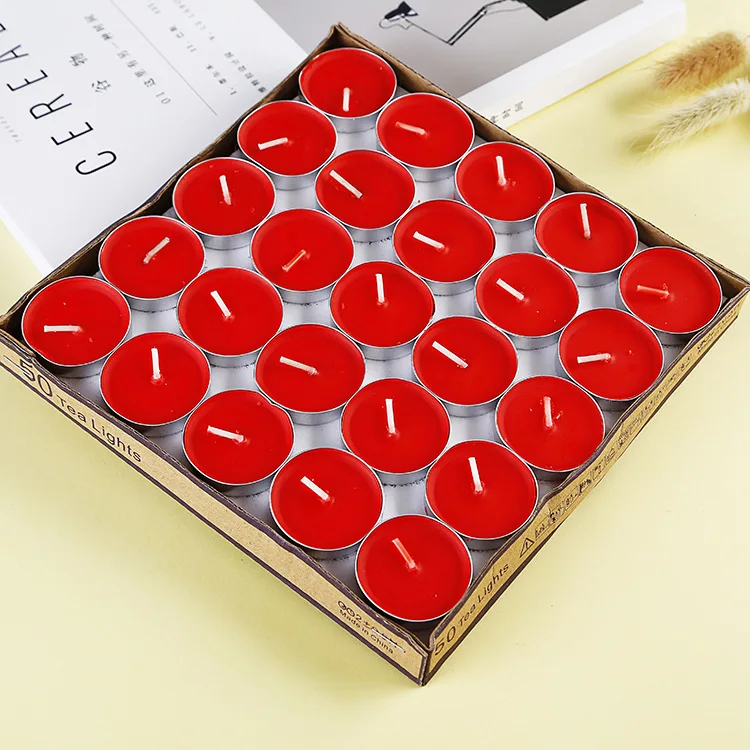 Snailhouse 50/Box Smokeless Aroma Confession Tea Wax Pendulum Round Paraffin Tea Small Candle Home Candle Party Festival Decor - Цвет: red-50