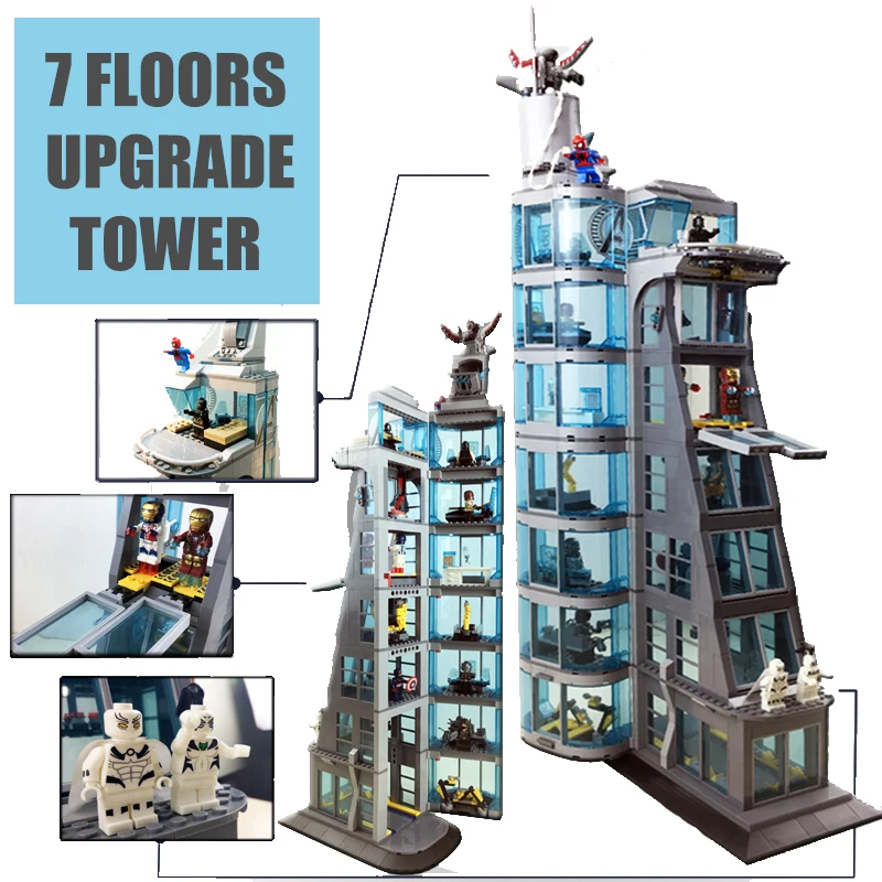 

New Upgraded Version SuperHeroes Ironman Compatible Lepining Marvel Avenger Tower Fit Avengers Gift Building Block Bricks Toys