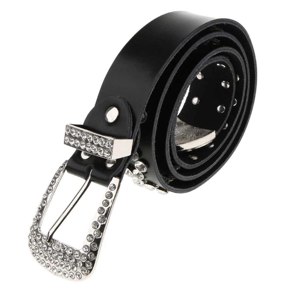 Black 3.5cm Модный женский горный хрусталь пояса с кристаллами PU Кожаный Пояс поясной ремень - Цвет: Black 3.5cm