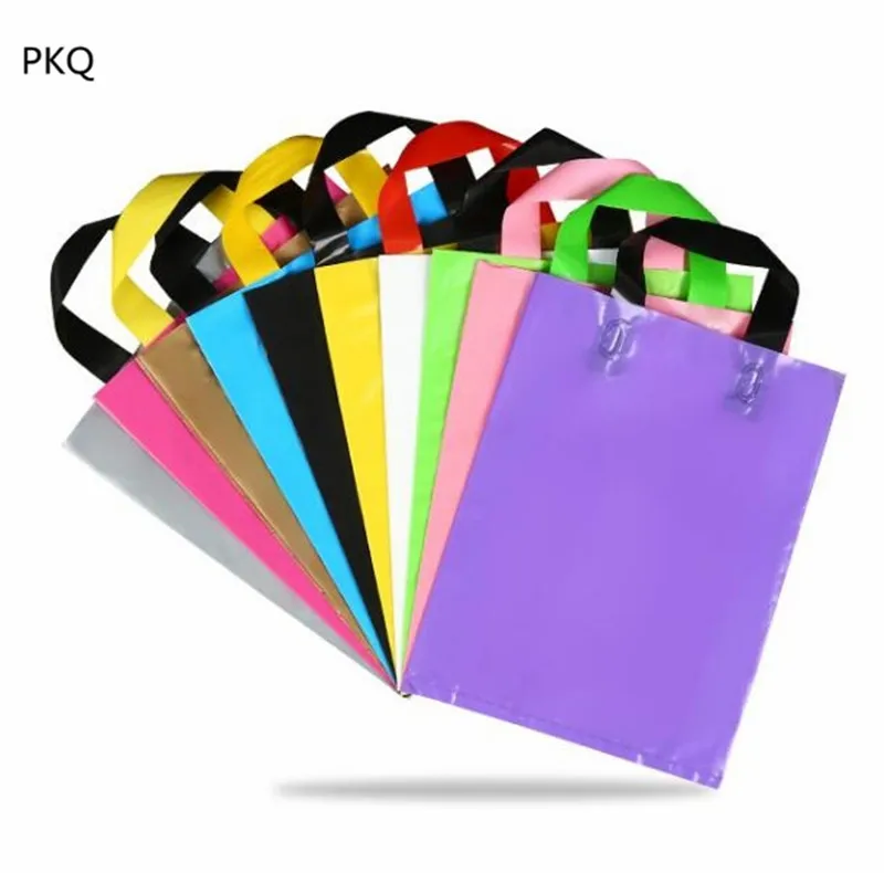 Purple Pink Black Green Red Plastic Shopping Bags With Handle Orange
