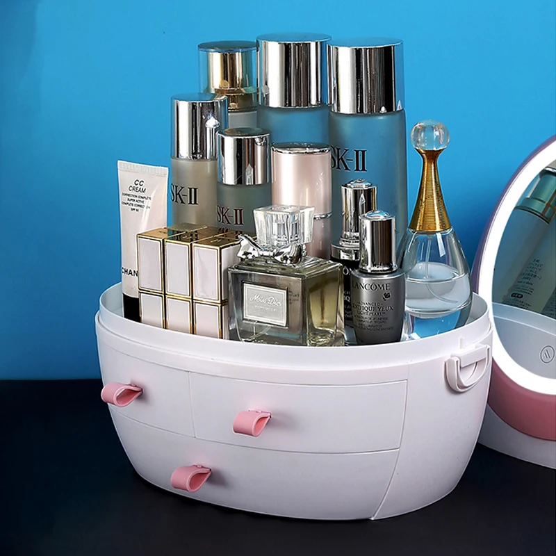  Cosmetic Storage Box With lamp and Mirror HD led mirror makeup Organizer USB charging Dust proof li - 4000327473635