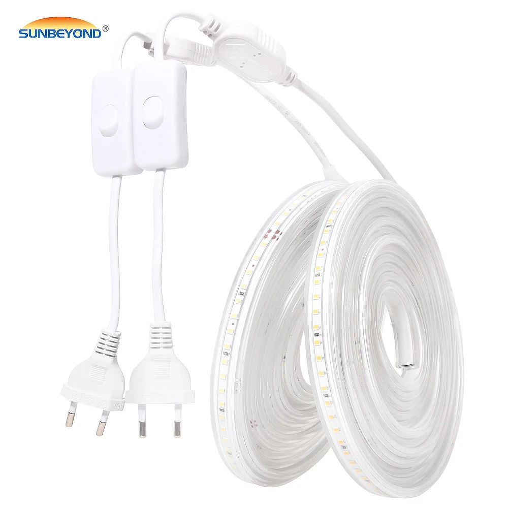 LED Strip Light 220V 2835 Waterproof led strip High Brightness 120LEDs/m Flexible Kitchen Outdoor Garden LED Light With Switch