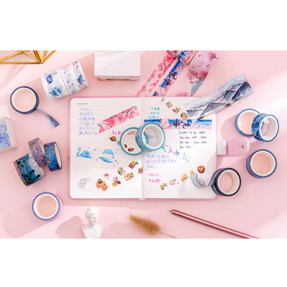 3 Rolls Cute Flowers DIY Scrapbooking Sticker Label Planner Handbook Decorative Paper Masking Tape School Supplies Stationery