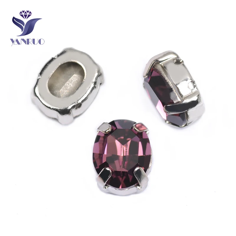 Amethyst YANRUO 4128 овальные пришитые камни и Кристалл страз DIY заостренные сзади стеклянные стразы ручной работы для изготовления ювелирных изделий - Цвет: Amethyst