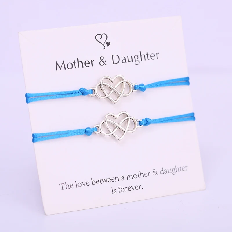 Mother Daughter Infinity Heart Bracelets Adjustable Rope Bracelet Jewelry for Women Girl 1 SET