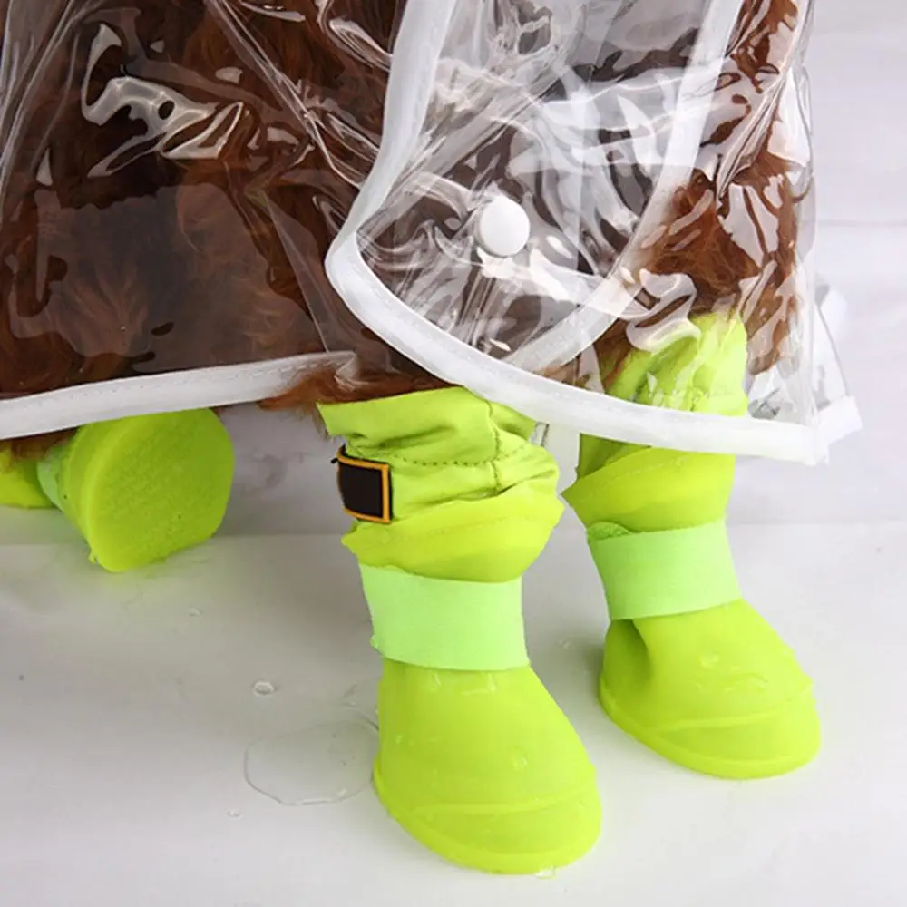 

New 4Pcs/Set pet dog rain shoes dogs rubber booties portable non-slip waterproof pet rain shoes for dog cat Outdoor