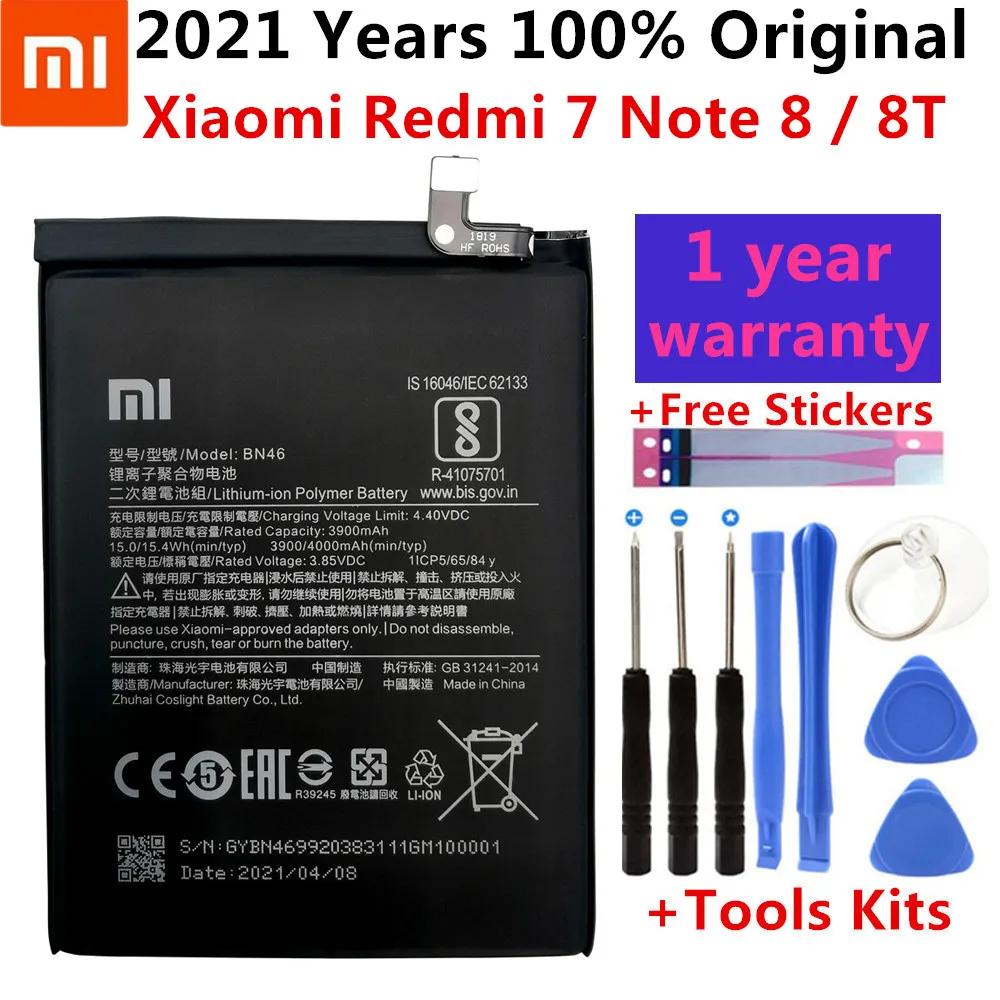 100% Original Replacement Battery BN46 For Xiaomi Redmi Note8 Note 8T 8 7 Redmi7 Genuine Phone 4000mAh Free Tools | Мобильные