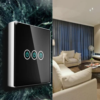

Wireless Touch Remote Control Wall Panel 3 Gang White/Black Switch Wireless Receiver Home Bedroom Ceiling Lights Lamps