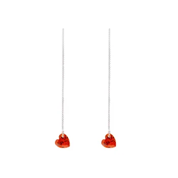 

S925 Sterling Silver New Love Red Diamond Long Ear Line Female Japanese and Korean Style Zircon Creative Ear Jewelry