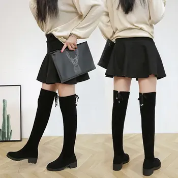 

Over the knee boots women 2020 new net red cotton shoes women's middle heel versatile high tube thin elastic boots round head