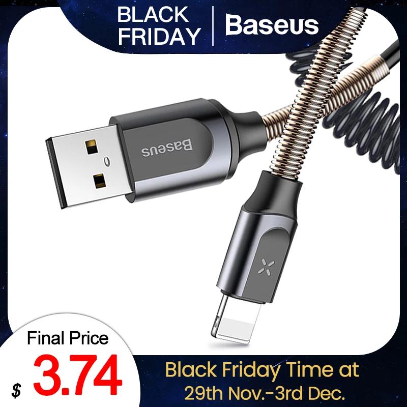 

Baseus USB Cable Retractable Spring Cable For iPhone X XS Max XR 8 7 6 Plus Fast Charging Charger Cable Wire Data Cord Adapter