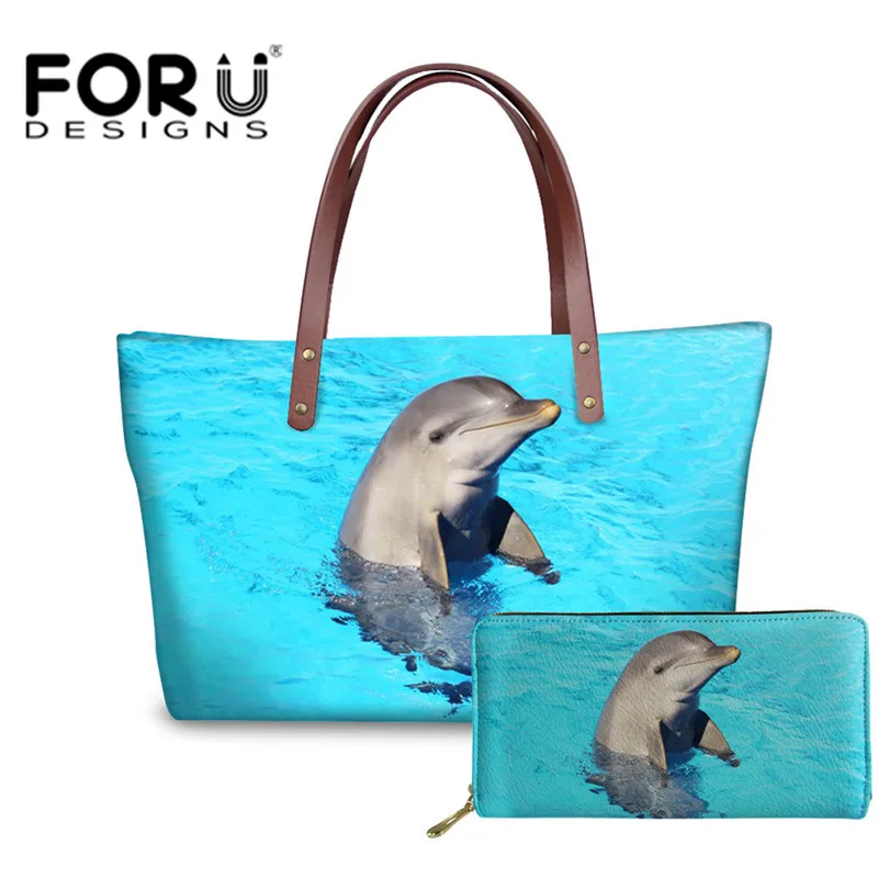 

FORUDESIGNS Women Dolphin Print Handbag Ladies Beach Handbag Cute Animal Tote Bag Female Large Capacity Shoulder Bags Coin Pouch