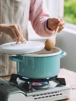 

Single handle porcelain enamel household thickened soup rice noodle sauce pot small baby food pan saucepot stewpan saucepot