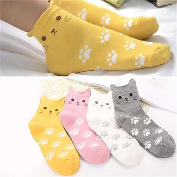 

4 Pairs / Pack Cute Cat Claws Stockings Casual Breathable Cotton Cats Ear Kitty Ankle Short Funny Paw High Quality Stockings