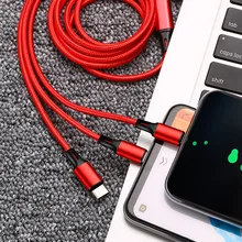 3 в 1 Кабели для мобильных телефонов USB кабель для зарядки iPhone samsung huawei Xiaomi Android type C Micro usb кабель для зарядки шнур