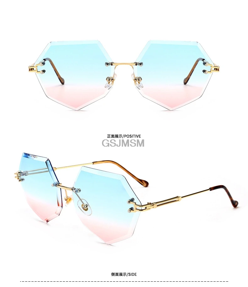 Многоугольные безрамные обрезные Солнцезащитные очки женские градиентные океанские градиентные солнечные очки устойчивые к ультрафиолетовому излучению женские