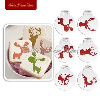 

6pcs/set Different Christmas Deer Design Cookies Stencil Coffee Stencils Template Cake Mold Cake Decorating Tools Bakeware