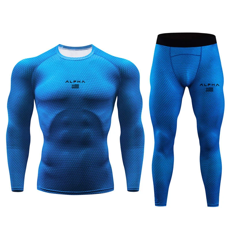 Men's Sports Compression Racing Set T-Shirt+ Pants- Skin Tights Fitness Long Sleeve Training Running Suits Clothing Yoga Wear - Цвет: picture color