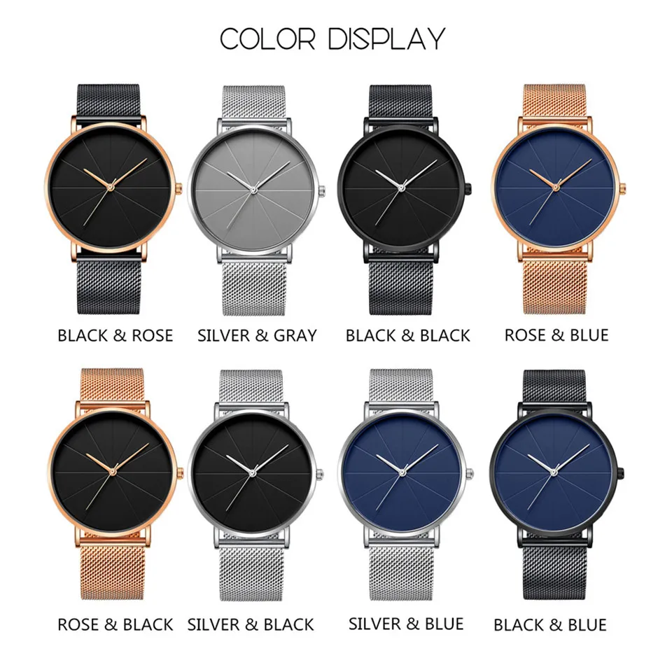 ultra fino aço inoxidável malha cinto relógio de quartzo reloj hombre