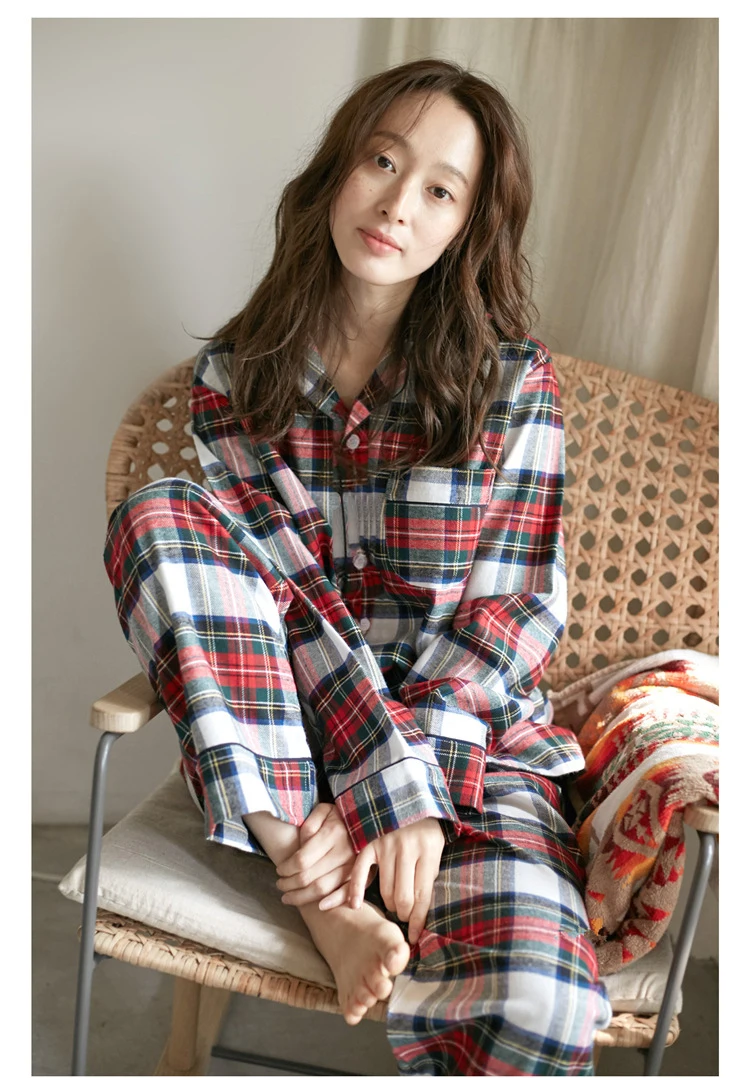 Plaid Print Couple Pajamas Set Autumn and Winte Warm Cotton Women and Men Pyjamas Long Sleeve Sleepwear Men Lounge Pijama mens cotton sleep shorts