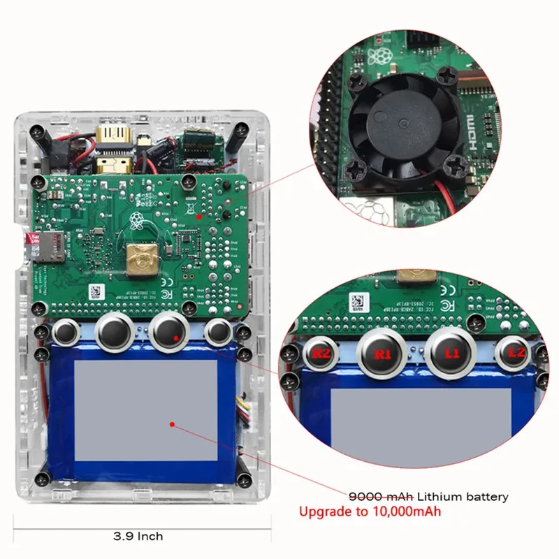 DIY игровая консоль Raspberry Pi 3B/B+ HDMI выход 3,5 дюйма 1-up pi Boy портативная игровая приставка с поддержкой мультиплеера