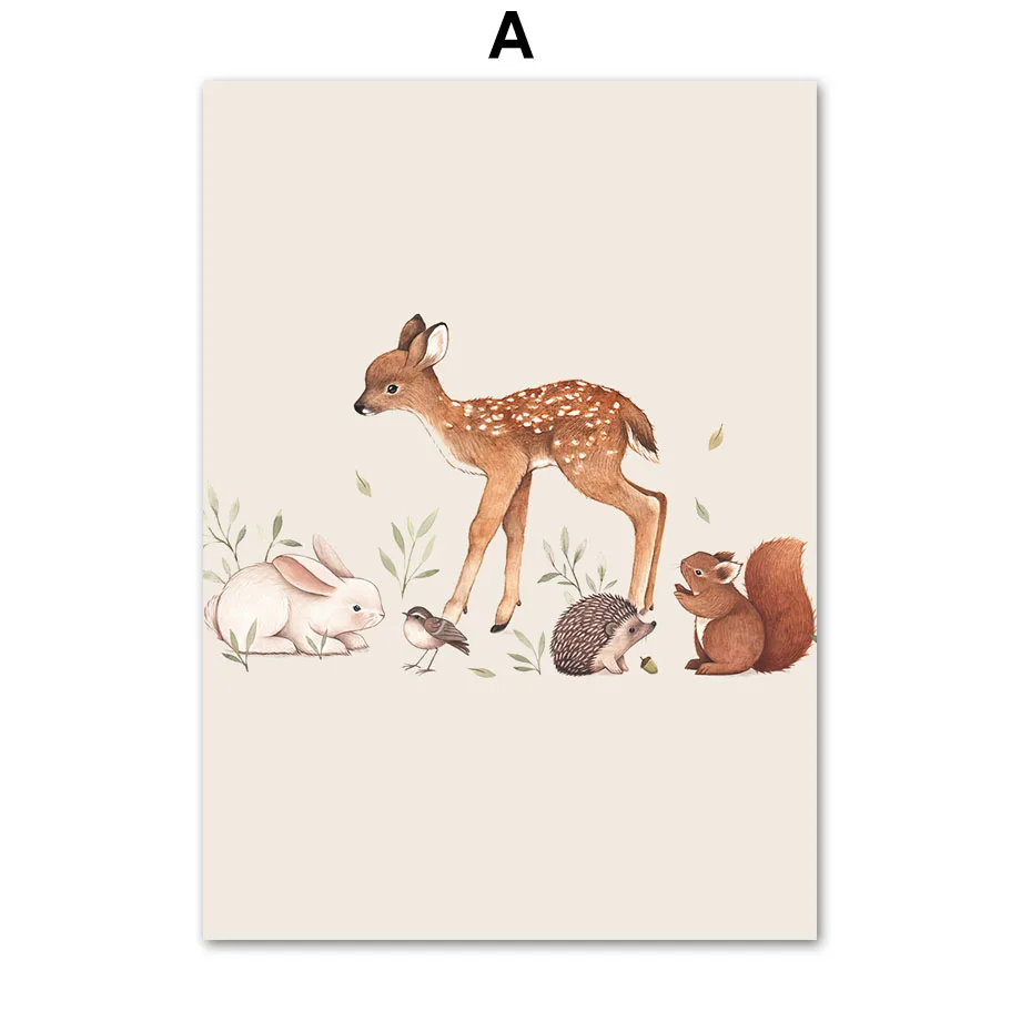 Deer-Rabbit-Squirrel-Bear-Hedgehog-Fox-Mouse-Wall-Art-Canvas-Painting-Nordic-Posters-And-Prints-Wall (3)