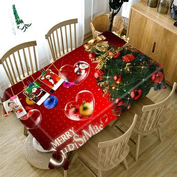 

New Christmas Night Decorations Tablecloth Red Christmas Tree Pattern Thicken Cotton Rectangular and Round Table Cloth for Home