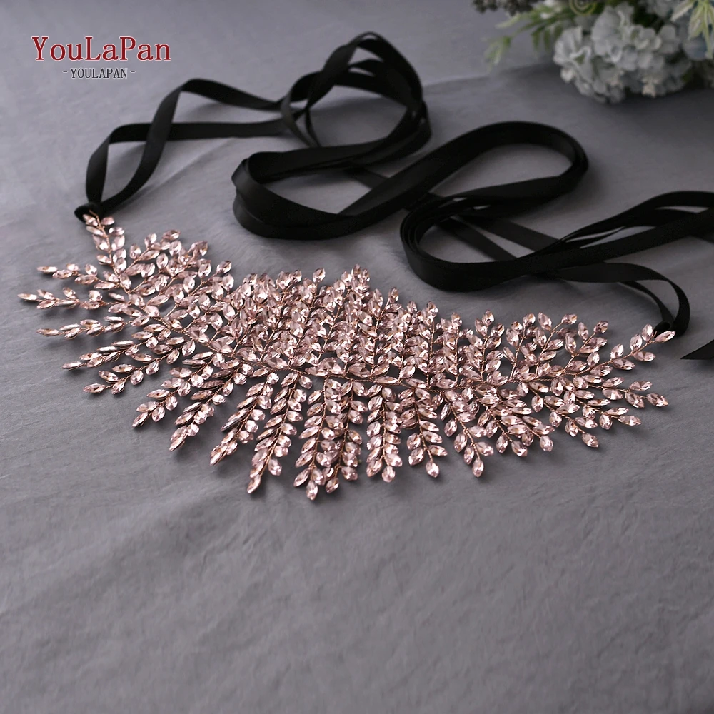 Black ribbon YouLaPan SH238-W воды красный кристалл пояс для формального платья свадебное платье створки пояса ремни для женского платья Стразы Пояса - Цвет: Black ribbon