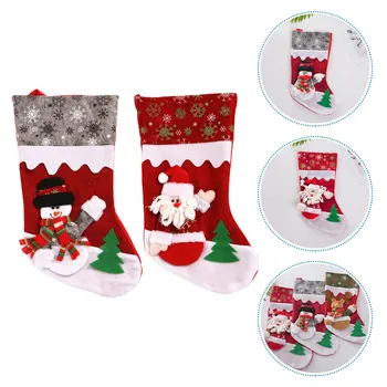 

2PCS Christmas Sock Gift Bags Non-woven 3D Doll Christmas Stockings (2 Styles)