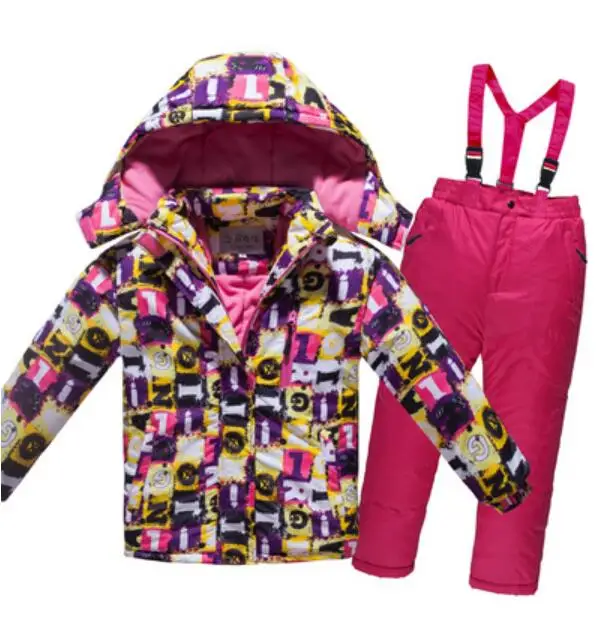 Зимний детский комбинезон, Толстая теплая водонепроницаемая ветрозащитная дышащая хлопковая зимняя куртка и комбинезон для мальчиков и девочек, штаны, 2 шт - Цвет: Красный