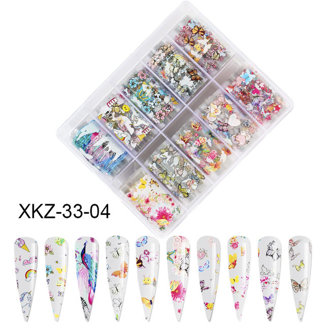 Star Transfer Paper Laser Leopard Print Gale Camouflage Small Fresh Fruit Star Set Nail Sticker Decorative Art 1Box 10 Grid
