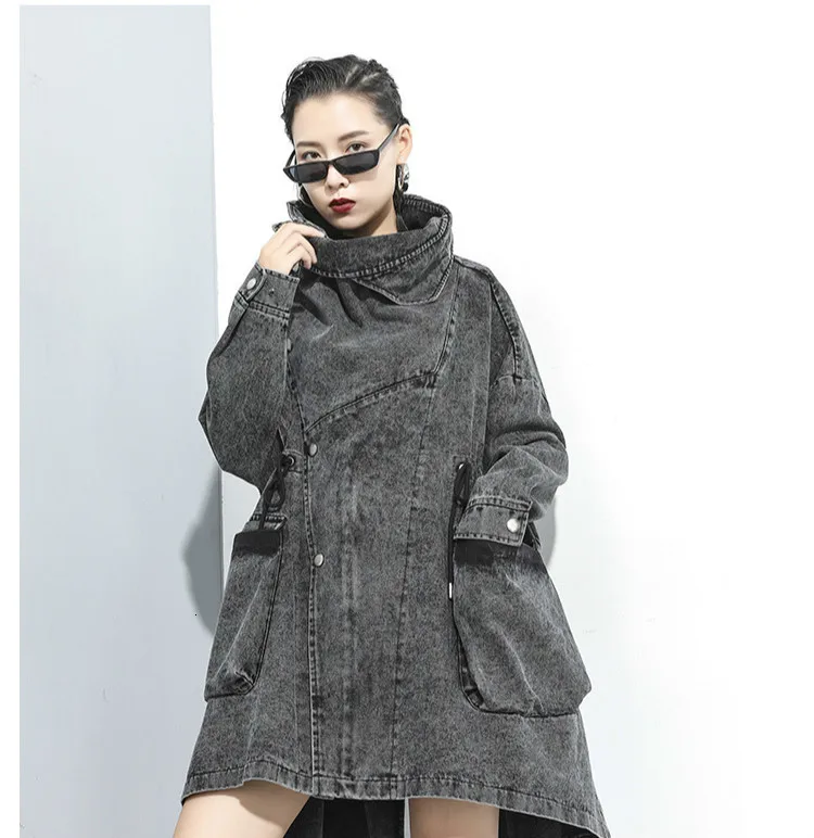 Max LuLu корейская мода винтажная осенняя одежда Дамский джинсовый Тренч женский Водолазка Длинные Пальто Повседневная ветровка плюс размер