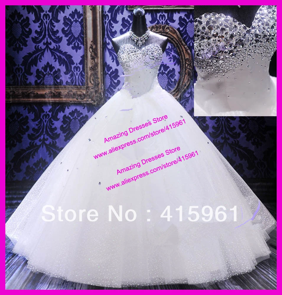 

Real Sparkling Crystals Ball Gown Tulle Bridal Wedding Dress Floor Length W1436