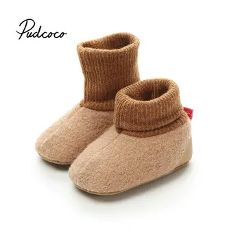 

pudcoco baby shoes solid Newborn Girls Boys Anti-Slip Socks First Walkers soft bottom non-slip cotton toddler shoes For winter