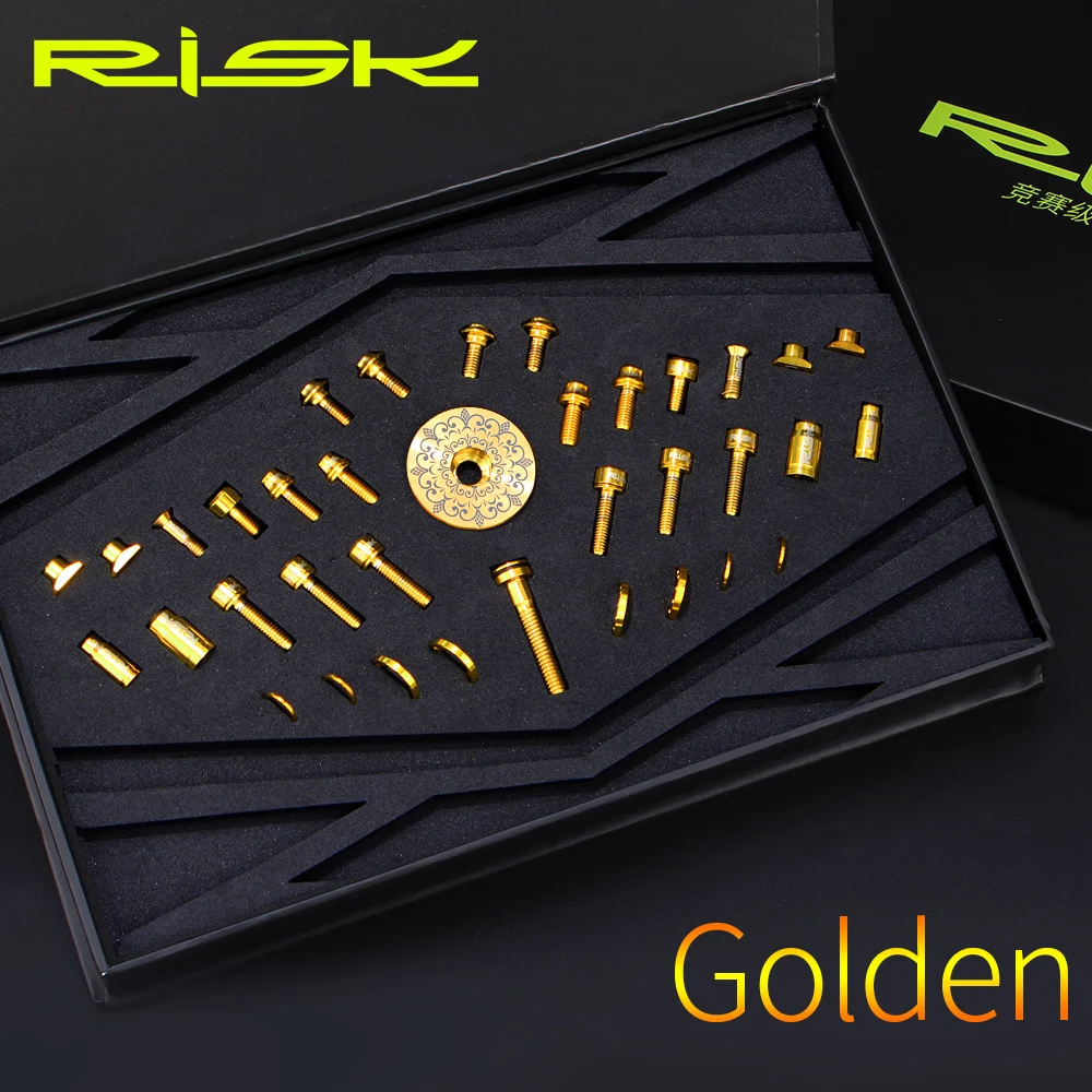 RISK 36 шт. болты для шоссейного велосипеда, клапанная крышка/тормозная колодка/провод переключения передач/жокейское колесо/шток/водный Боттер, крепежные винты - Цвет: golden
