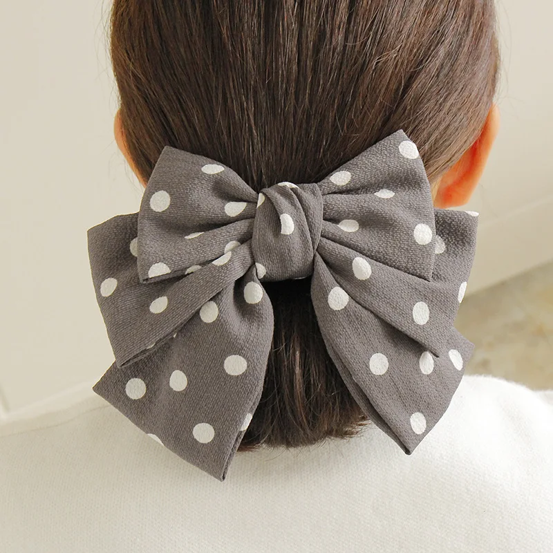 

2019 Three-layered Large Hair Bows for Women Girls with French Clips Autumn Sweet Dot Bowknot Hairgrips Elegant Hair Accessories