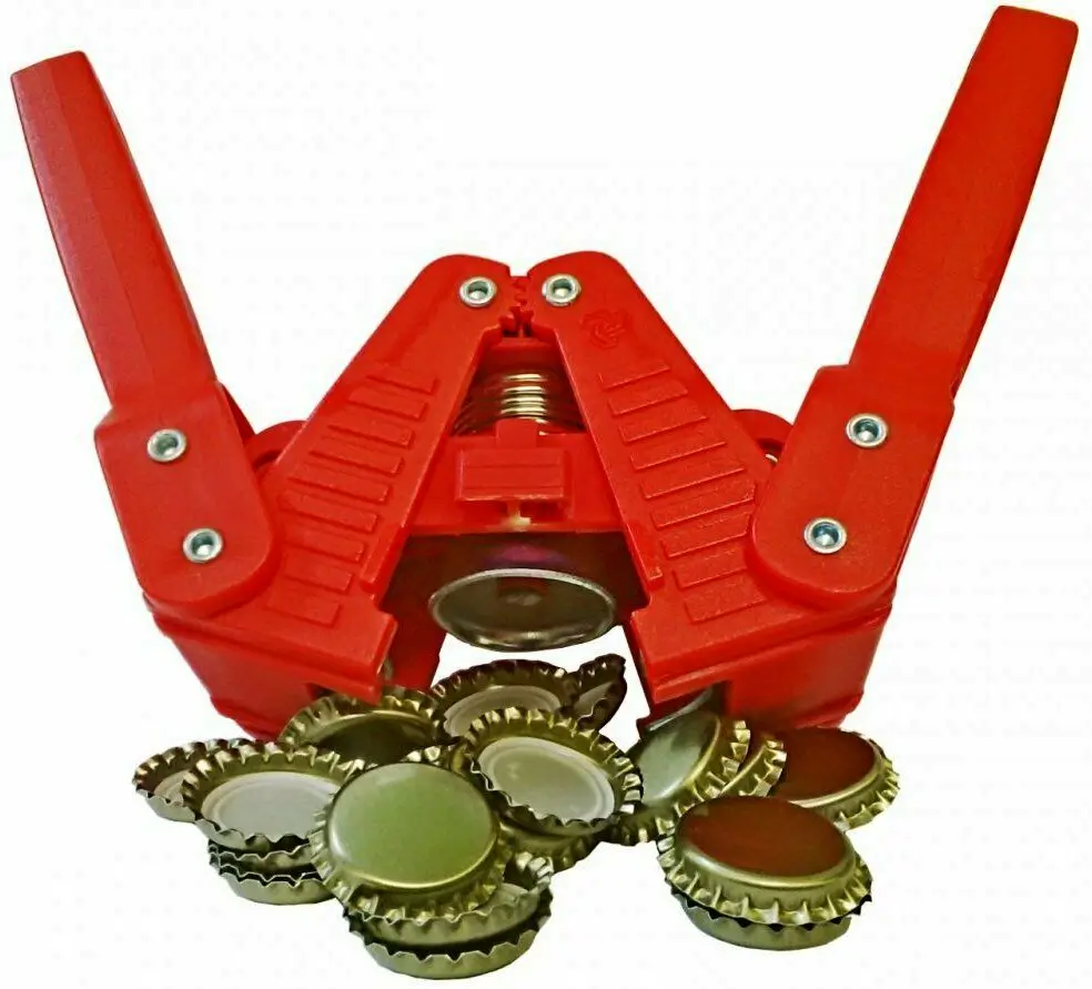 Manual Bottle Capper with 100pcs Gold Crown Caps for Home Brew Beer Crown Caps on Reusable Glass Bottles