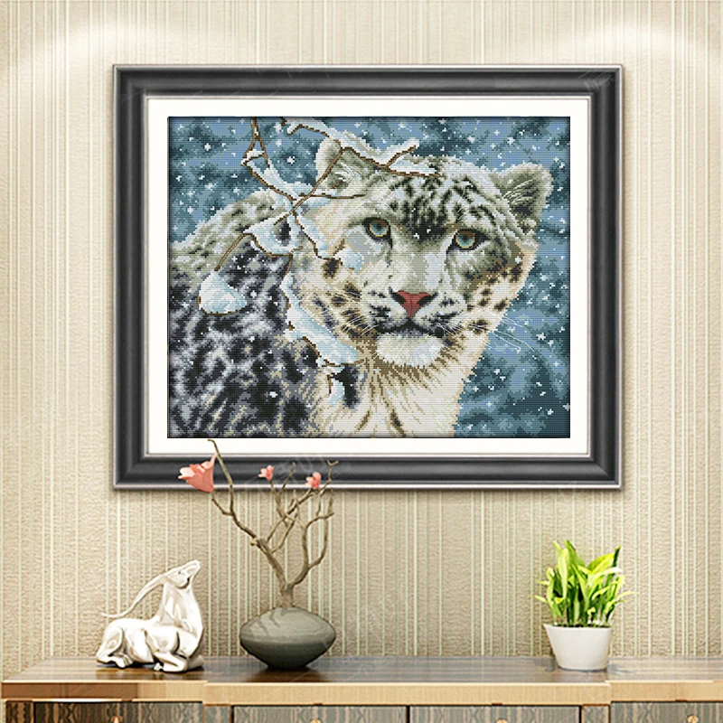 Joy Sunday Набор для вышивки крестом с животным принтом 14CT узор DMC Leopard in the snow Китайская вышивка рукоделие украшение для дома