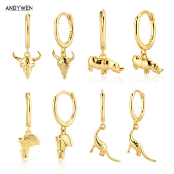 

ANDYWEN 925 Sterling Silver 8.5mm Animal Rhinoceros Collection Drop Earring Fashion Fine Jewelry Circle PIercing Pendiente