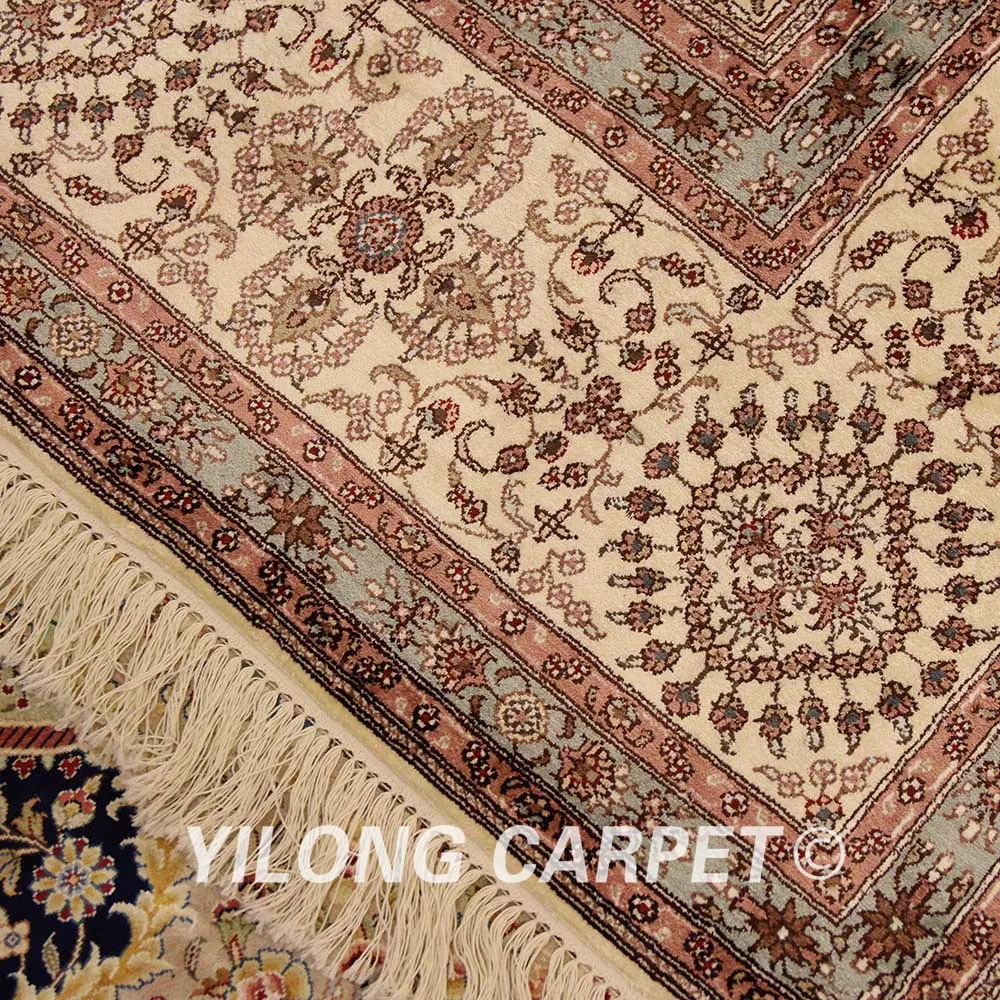 YILONG 8 'x 10' синий медальон ручной работы Шелковый персидский ковер для гостиной