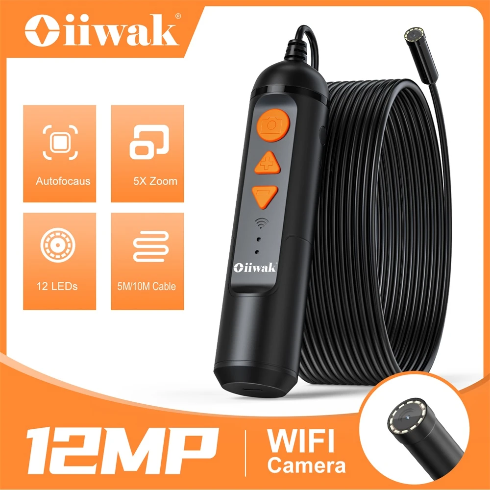 best outdoor security camera system Oiiwak 12MP WiFi Endoscope Camera Auto Focus Wireless Borescope 1944P 14mm Pipe Sewer Plumbing Snake Camera cheap hidden cameras