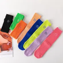 3 пары в одной партии, женские носки с вышивкой и смайликом, носки с двойной иглой, женские носки знаменитостей, милые женские носки