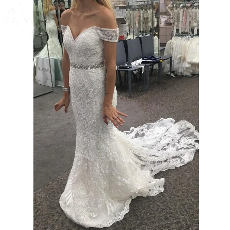 Vestido de Noiva 2019 Новое свадебное платье русалки с открытыми плечами романтическое Тюлевое кружевное платье на платье невесты свадебное платье
