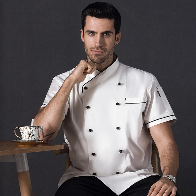 Short Sleeve Classic Chef Jacket Summer Restaurant Cook Uniforms Double-breasted Food Service Work Apparel With Pockets For Chef Uniform