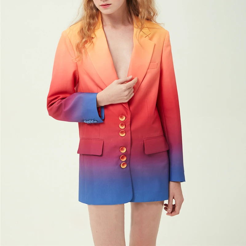 TWOTWINSTYLE хит цвет Женский блейзер зубчатый длинный рукав однобортный корейский пальто женский осень негабаритных Мода