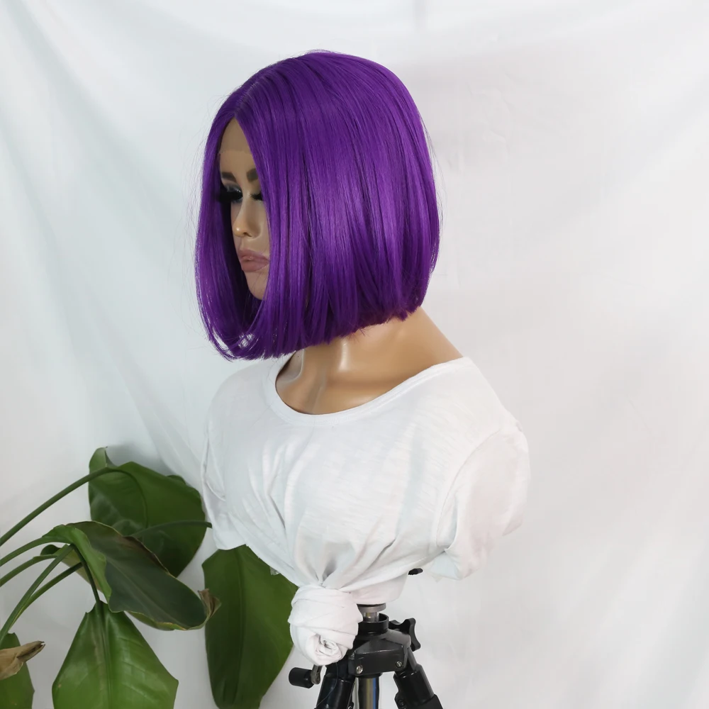 Synthetic  Bob Wig 8INCH Short Straight YELLOW/PURPLE COLOR  Synthetic Wigs For  Women Cosplay/Party Heat Resistant Fiber