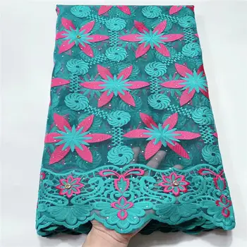 

African Mesh Lace Fabrics 2020 High Quality Nigerian French Tulle Lace with Stones Net Lace Fabric 5 yards for Wedding