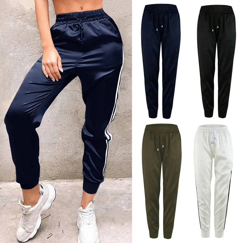 

Casual Women Sport Pants Elastic Waist Loose Drawstring Pencil Pantalon Femme Striped Gym Trousers Stretch Stretch Joggers