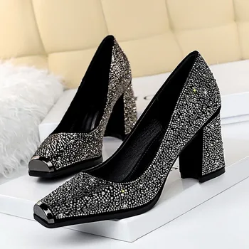 

2020 Women High Heel Shoe Woman Pump Wedding Ladies sandal Comfortable square Heel Footwear zapatos de mujer Size